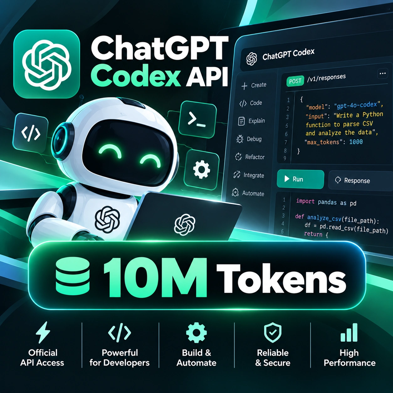 ChatGPT Codex API 10M Tokens (1 Day)