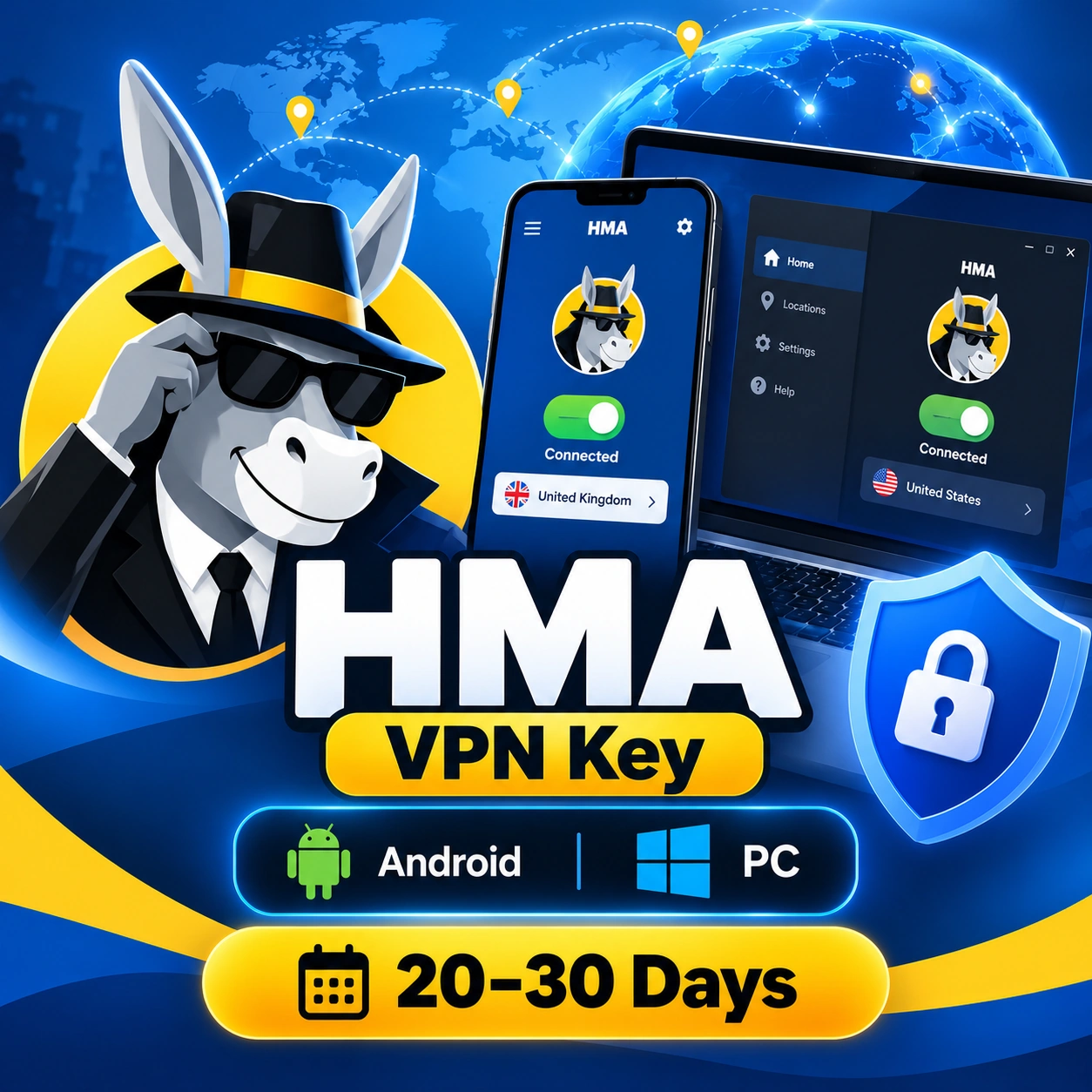 HMA VPN Key (Android/PC) 20-30 Days